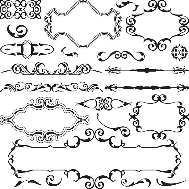illustrations, cliparts, dessins animés et icônes de l'art baroque swirll ensemble - swirl squiggle scroll shape decoration