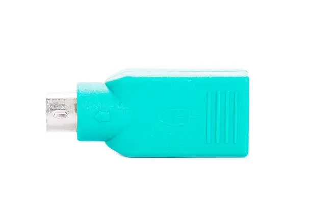 Photo of USB to PS2 plug adapter isolated on white background