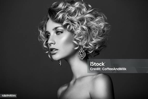 Beautiful Woman With Stylish Hairstyle Stock Photo - Download Image Now - Fashion Model, Women, Jewelry
