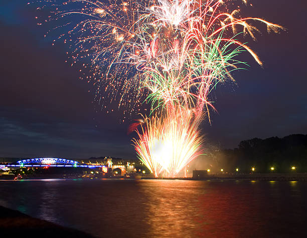 istock Colorful festival fireworks at the river 486951310