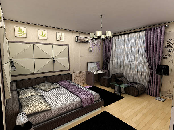 istock interior 3D bedrooms with bed and a window to the 486958944