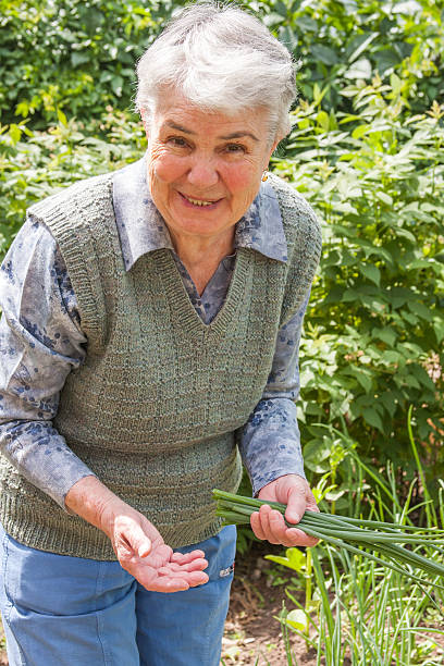 istock An elderly woman collects spring onions 486959496