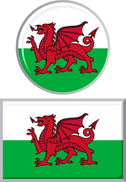 ilustraciones, imágenes clip art, dibujos animados e iconos de stock de galés redondo y cuadrado icono bandera. ilustración vectorial - welsh flag