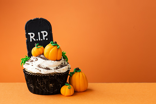 Halloween cupcake with copyspace to side