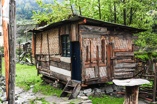 Local wooden house in Sikkim,Lachung,Northern India.