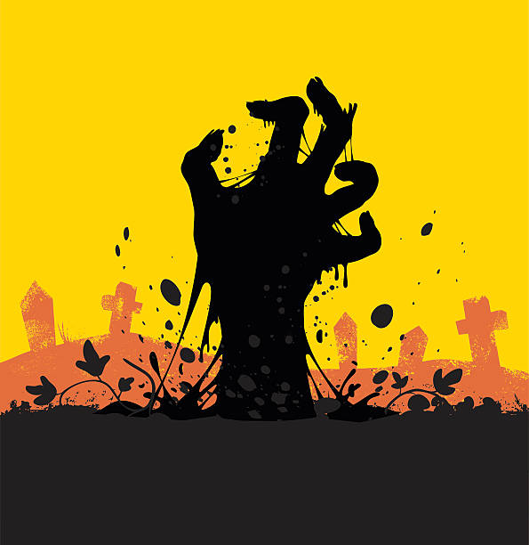 ilustraciones, imágenes clip art, dibujos animados e iconos de stock de zombi - zombie halloween cemetery human hand