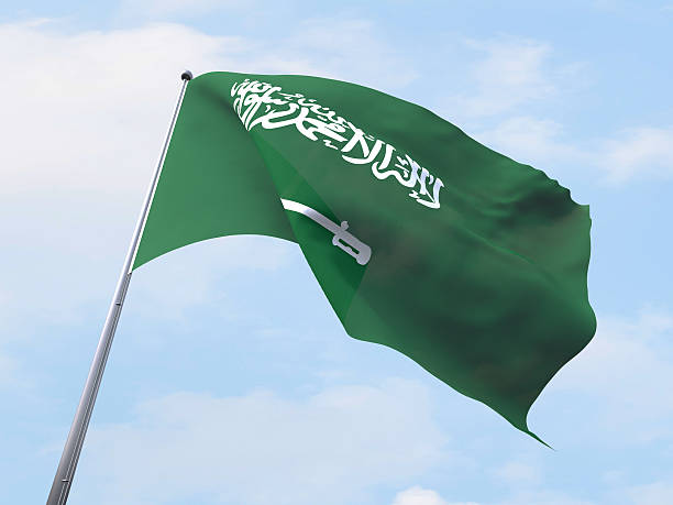 istock Saudi Arabia flag flying on clear sky. 486964252