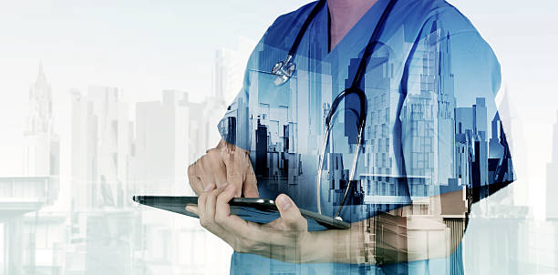 istock Double exposure of smart medical doctor working 486965004