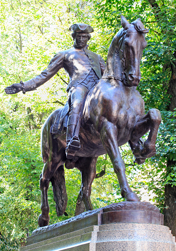 Statue of Paul Revere on Boston's Freedom Trail historic tourist walk