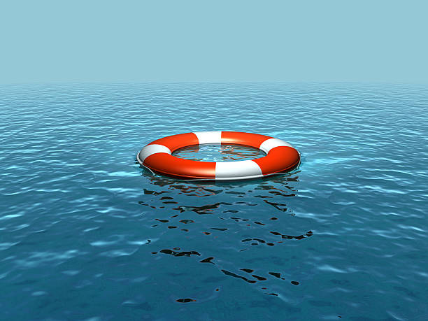 istock 3D render of a lifebelt on the ocean 486967960