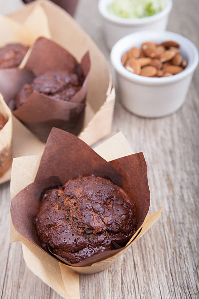 istock Flourless chocolate courgette muffins on a wooden table 486967992