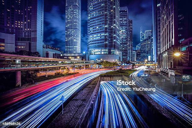 Hong Kong Central District At Night Stock Photo - Download Image Now - City, Night, Abstract