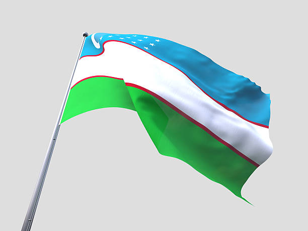 istock Uzbekistan flying flag isolate on white background 486968758