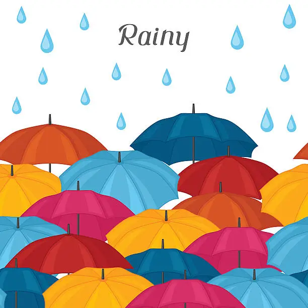 Vector illustration of Abstract background with colored umbrellas and rain drops