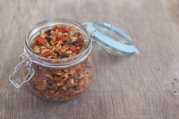 istock Grain free granola made with mixed nuts, seeds, raisins 486969680