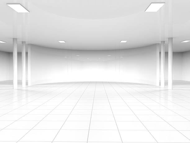 empty white open space 3D rendering Abstract modern architecture background, empty white open space interior with windows and gray concrete walls, 3D rendering showroom stock pictures, royalty-free photos & images