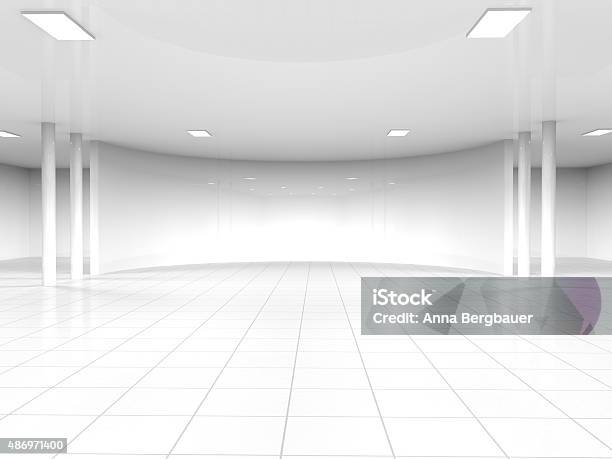 Empty White Open Space 3d Rendering Stock Photo - Download Image Now - White Color, Showroom, Three Dimensional
