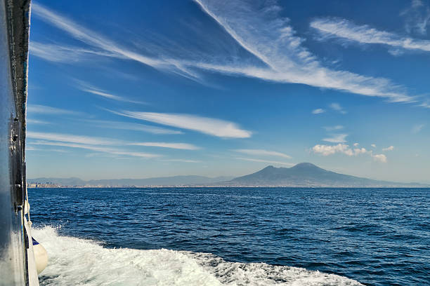 Mount Vesuvius from a boat stock photo