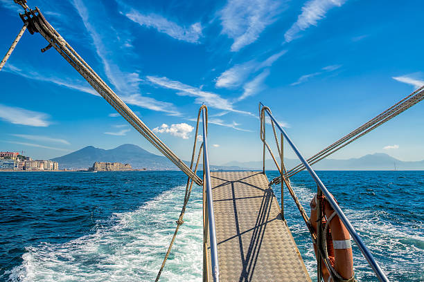 Boat stern view on gulf of Naples stock photo