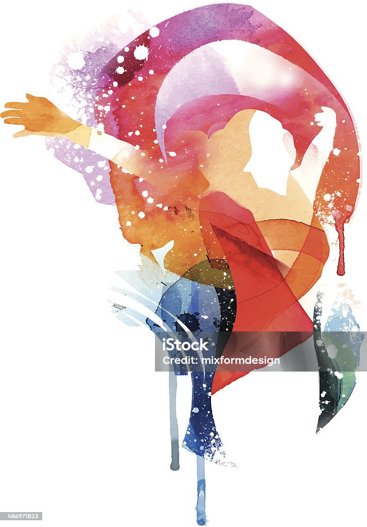 Watercolor Freetime Image shows a woman in watercolor, without opening shapes and gradients; big jpeg (350DPI); digital drawing with free wild style; fantasy painting;for white backgrounds Women stock vector