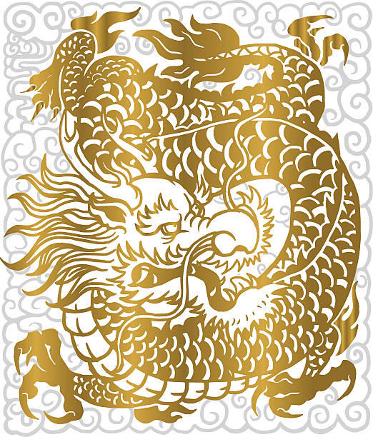 ilustrações, clipart, desenhos animados e ícones de gold dragon - dragon chinese dragon china chinese ethnicity