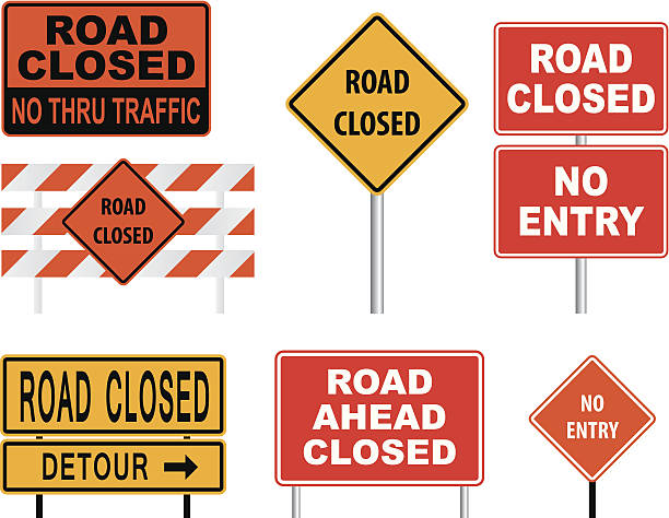 знак закрытой дороги - road sign road construction sign construction stock illustrations