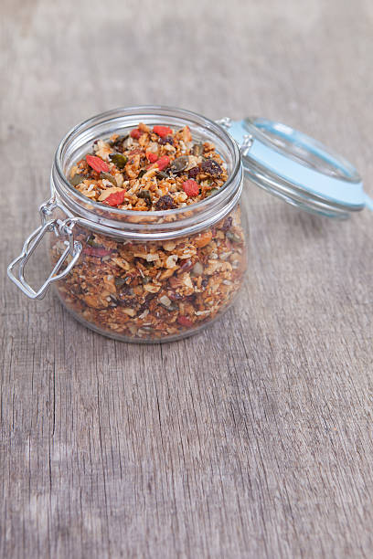 istock Grain free granola made with mixed nuts, seeds, raisins 486972590