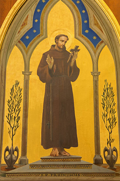 Jerusalem - The paint of St. Francis of Assisi in Church of Flagellation on Via Dolorosa from end of 19. cent. by artist Barberis.