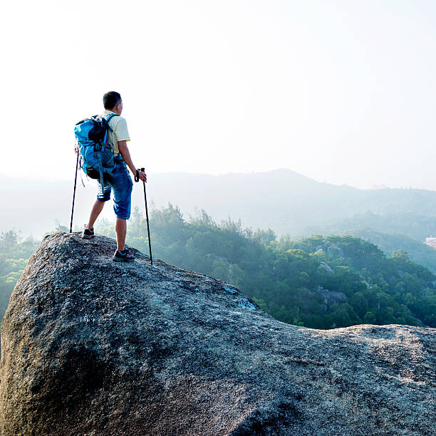 istock Male hiker standing on a rock 486974072