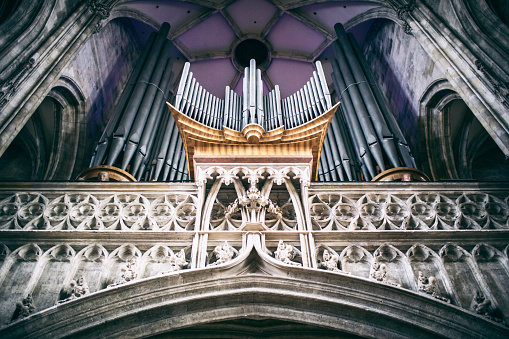 Pipe organ pipes inside Cathedral, Vienna