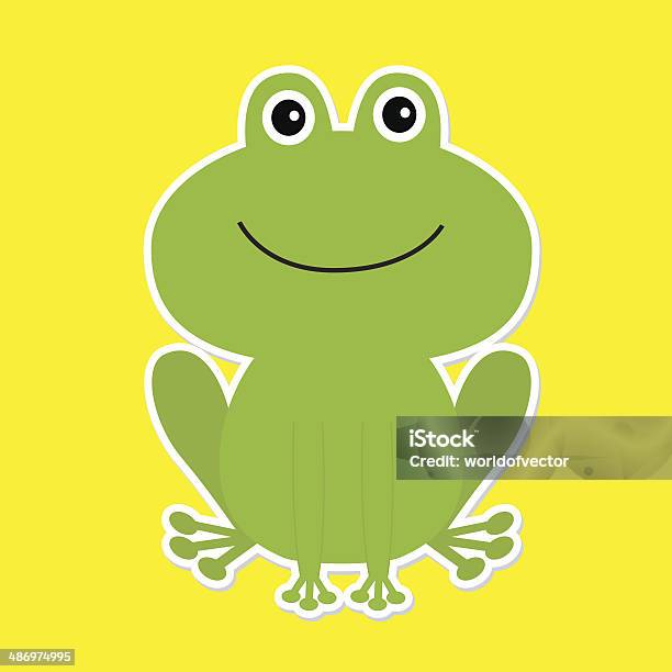Cute Green Cartoon Frog White Background Stock Illustration - Download Image Now - Amphibian, Animal, Animal Body Part