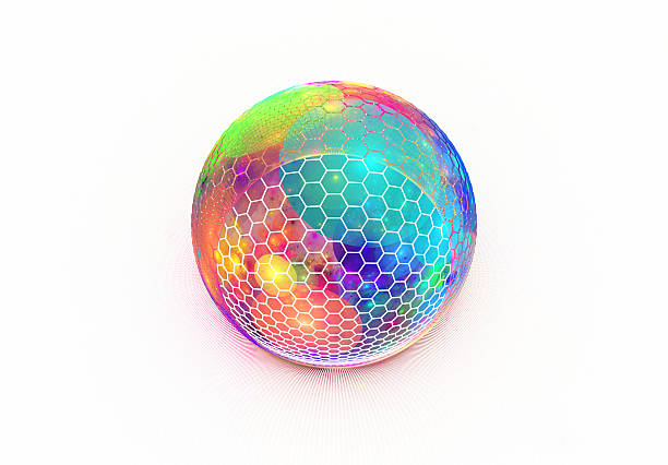 Hexagon grid on multi colored sphere stock photo