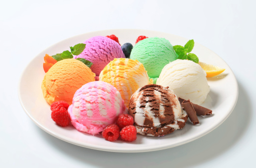 Various types of ice cream