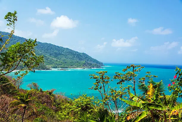 View of turquoise Caribbean water on the Panama coast