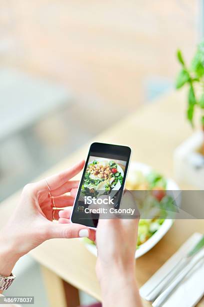 Smartphone Taking Picture From Salad Stock Photo - Download Image Now - Auto Post Production Filter, Food, Photographing