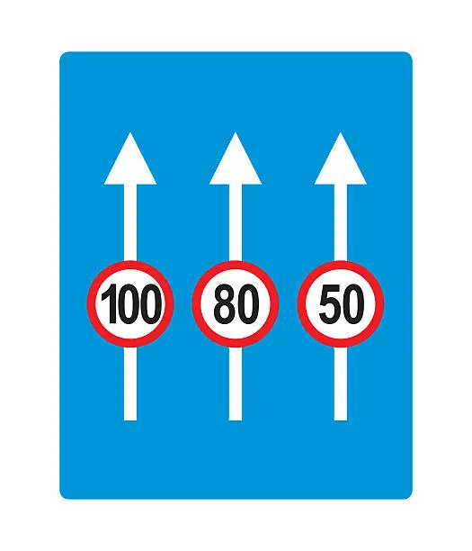 Vector illustration of Traffic sign speed limit by lane.