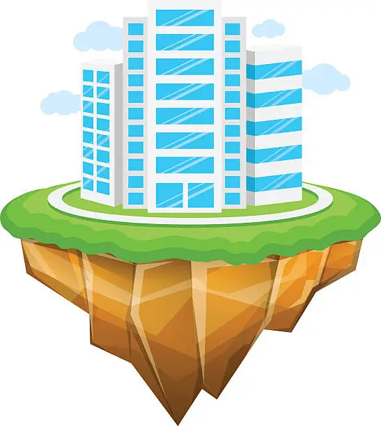 Vector illustration of City, Floating Island, Buildings, Landscape