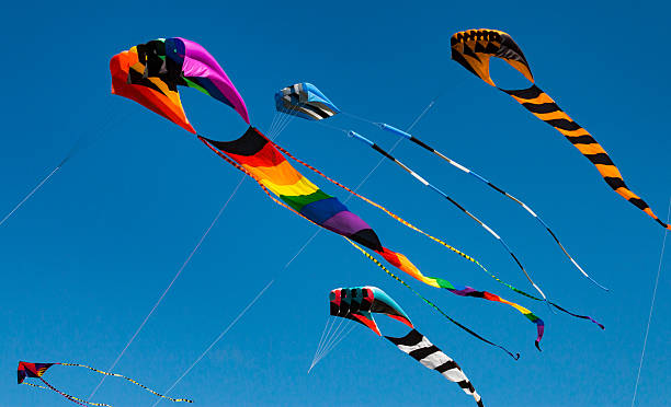 istock Large colorful kites against a blue sky 486983212