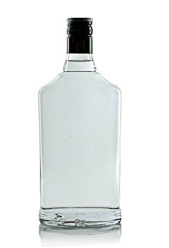 full bottle of vodka on a white background