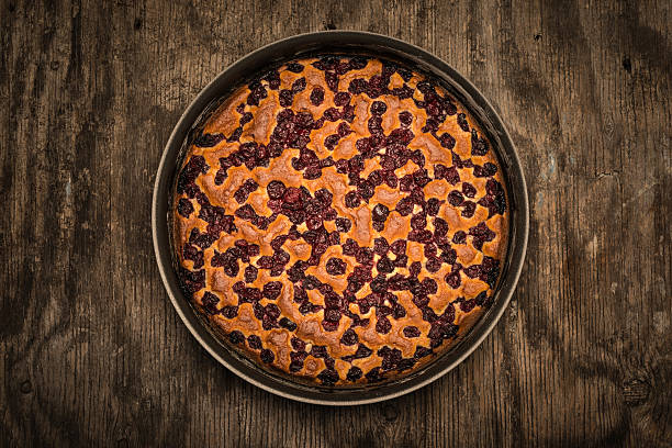 Cherry sponge cake after baking