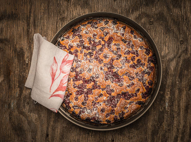 Cherry sponge cake after baking