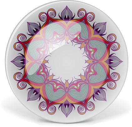 Decorative plate with oriental round lace pattern. Vector illustration on white background