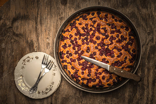 Cherry sponge cake after baking