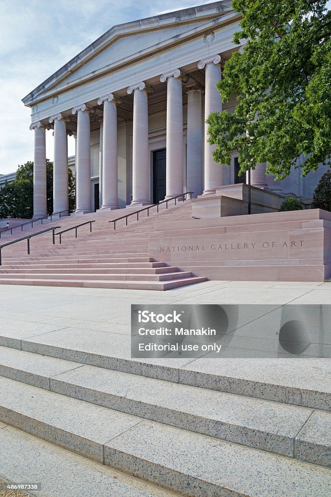 National Gallery in Washington D.C. Washington D.C., USA - August 13, 2015: National Gallery building and its stone board sign. No people. 2015 Stock Photo