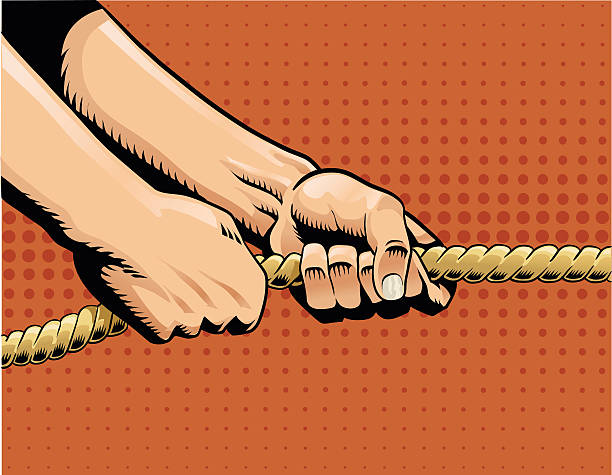 ilustrações, clipart, desenhos animados e ícones de cabo de guerra-mão puxando a corda - rope pulling