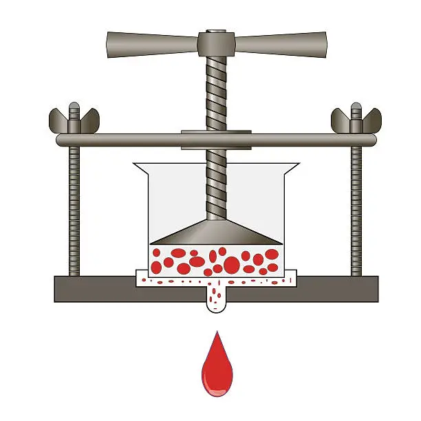 Vector illustration of press for wine and crushing grapes into juice