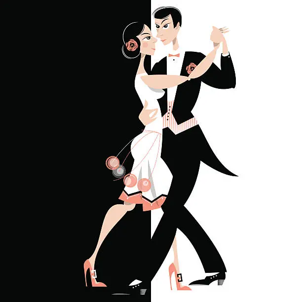 Vector illustration of Dancing couple. Art deco. Retro.