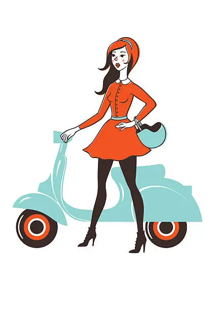 Vector illustration of girl_scooter