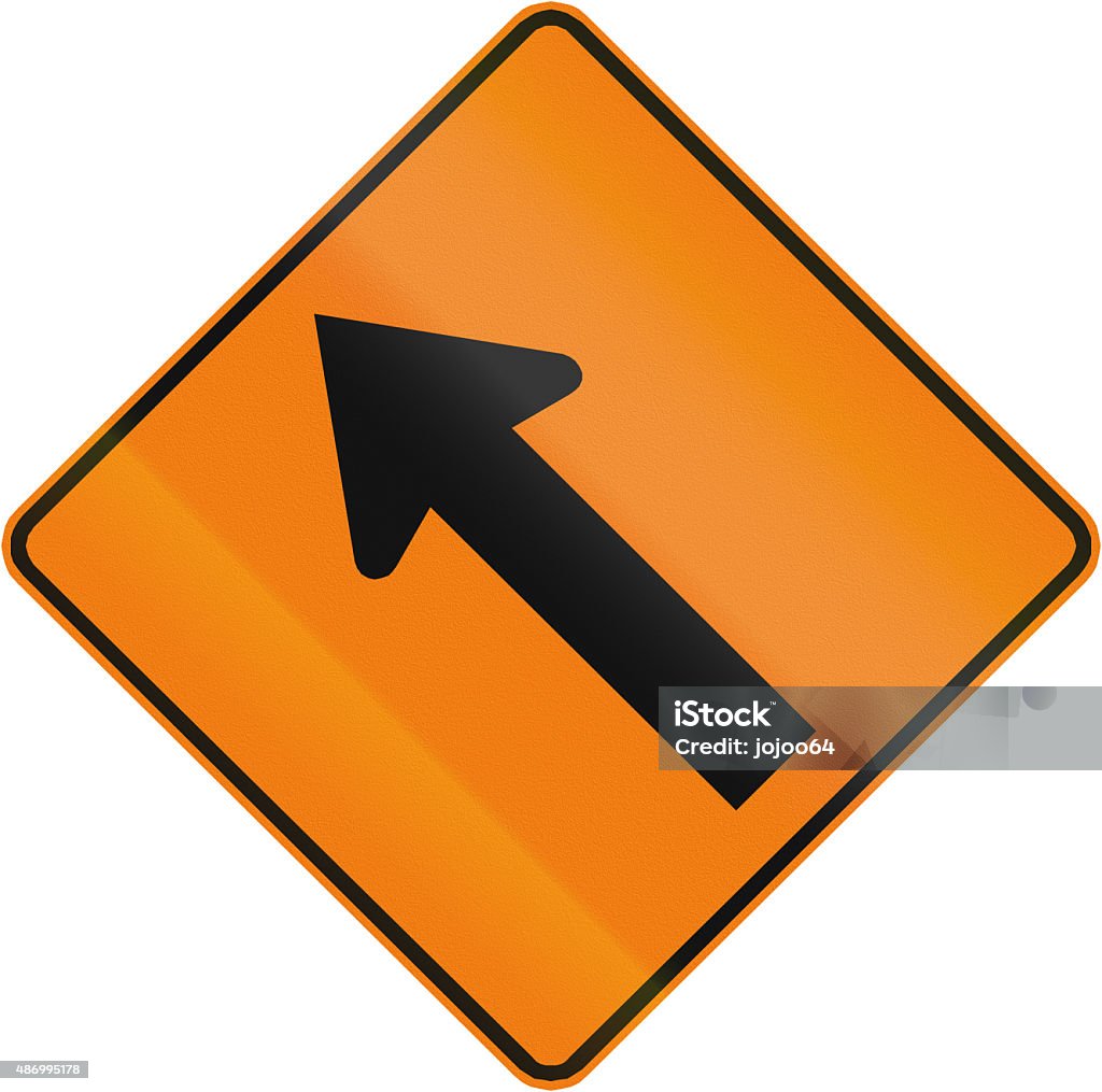 Keep Left in Canada Roadworks sign in Canada - Keep left. This sign is used in Quebec. 2015 Stock Photo