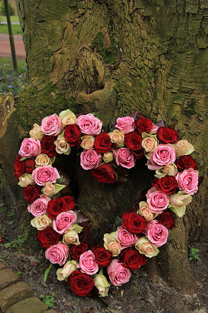 istock Heart shaped sympathy flowers 486997581